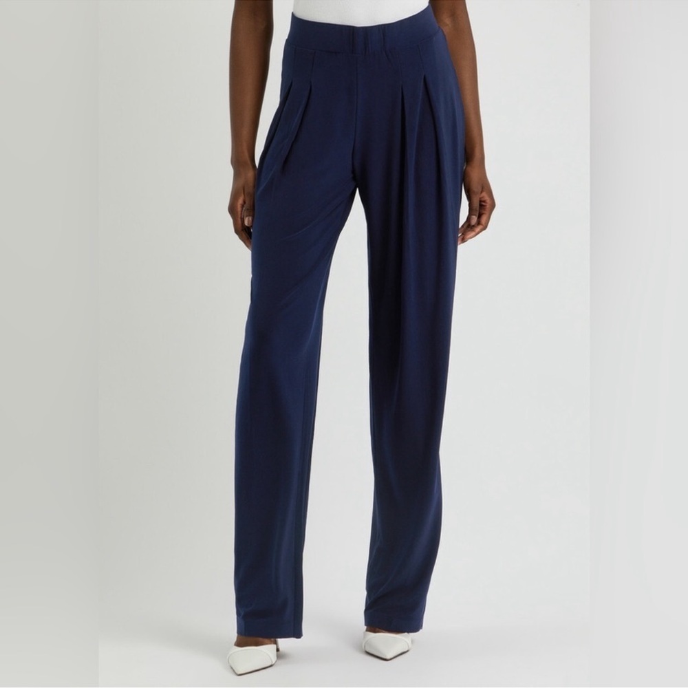 NORMA KAMALI Low Rise Pleated Trouser Pants Size Medium In True Navy NWT